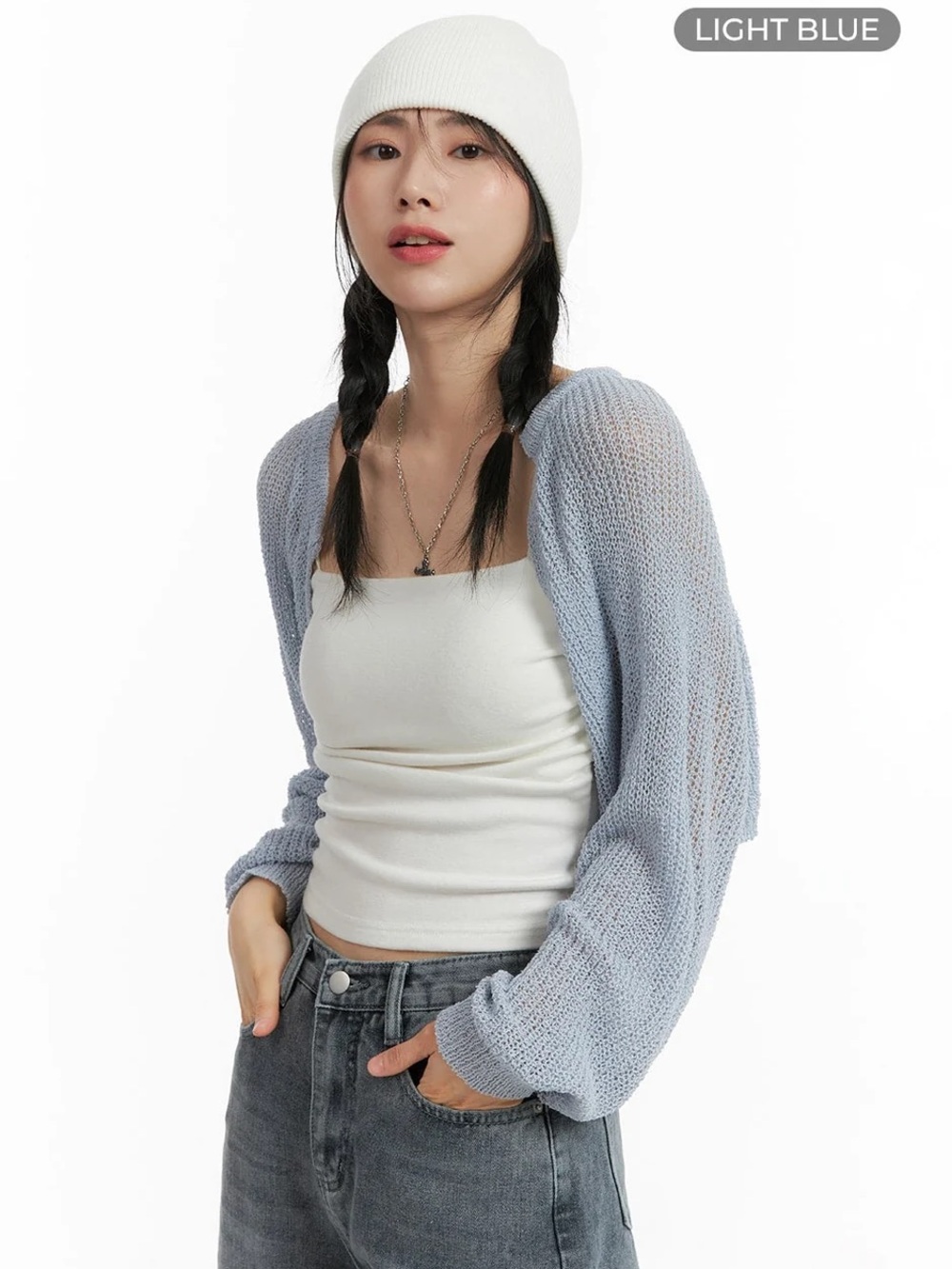 3/$45 Light Blue Open-Knit Women’s Cardigan Sweater Bolero